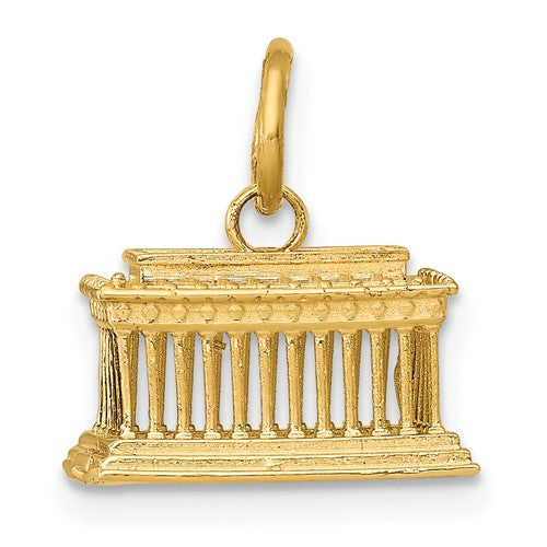 14k gold Lincoln Memorial charm pendant from Solomon Jewelers showcasing detailed craftsmanship and classic design.