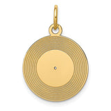 Gold 14k record album charm pendant from Solomon Jewelers, featuring a detailed miniature record design in a stylish jewelry piece.