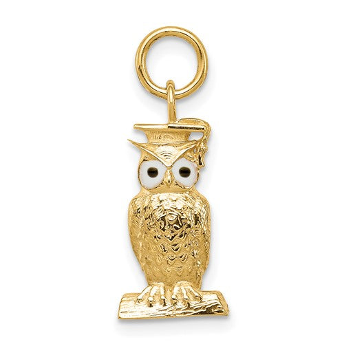 14K gold graduation owl charm with colorful enamel detailing, perfect as a pendant or charm for jewelry from Solomon Jewelers