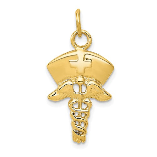 14k gold nurse symbol charm pendant featuring a detailed nurse icon, ideal for jewelry and medical-themed accessories.