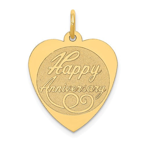 14K gold happy anniversary heart charm pendant from Solomon Jewelers, featuring a delicate heart design for special occasions.
