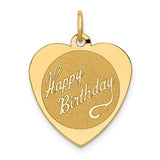 14k gold heart disc charm with "Happy Birthday" engraving, perfect as a jewelry pendant or charm from Solomon Jewelers