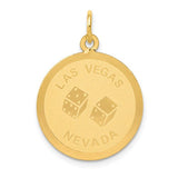 14k gold Las Vegas disc charm pendant with engraved detailing, crafted by Solomon Jewelers.