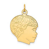 14k solid gold boys head charm pendant with polished finish, ideal for jewelry and necklace accents.
