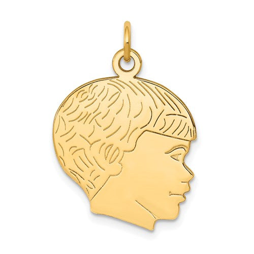 14k solid gold boys head charm pendant with polished finish, ideal for jewelry and necklace accents.