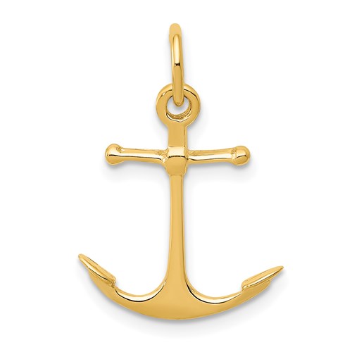 14K gold anchor charm pendant from Solomon Jewelers, featuring a detailed 3D nautical design for jewelry and accessories.