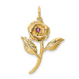 14k gold CZ rose charm pendant featuring a detailed rose design, ideal for necklaces and jewelry accessories.