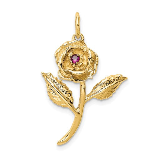 14k gold CZ rose charm pendant featuring a detailed rose design, ideal for necklaces and jewelry accessories.