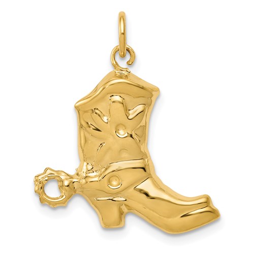 14k gold boot charm pendant from Solomon Jewelers, featuring a detailed, polished design ideal for jewelry and accessories.
