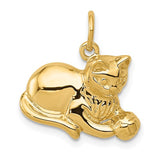14k gold cat charm pendant featuring detailed feline design, perfect for jewelry and necklace accessories.