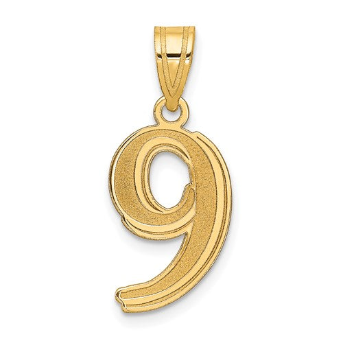 14k-polished-etched-number-9-pendant-SolomonJeweler-Wichita-KS-CustomJewelry
