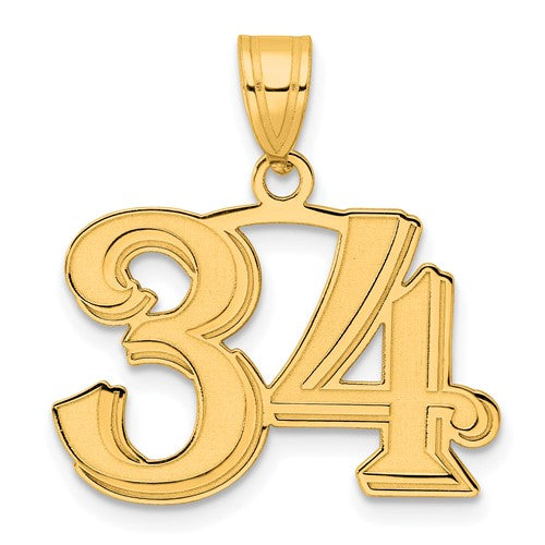 14k-polished-etched-number-34-pendant-SolomonJeweler-Wichita-KS-CustomJewelry