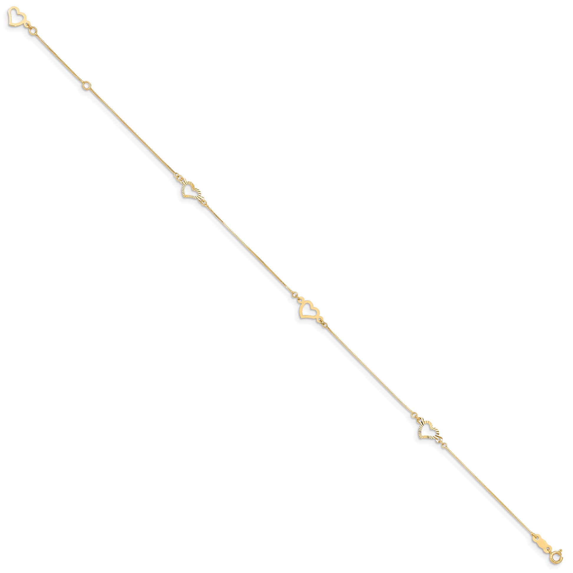 14K Adjustable Fancy Heart 9in Plus 1in Ext. Anklet - Solomon Jewelers