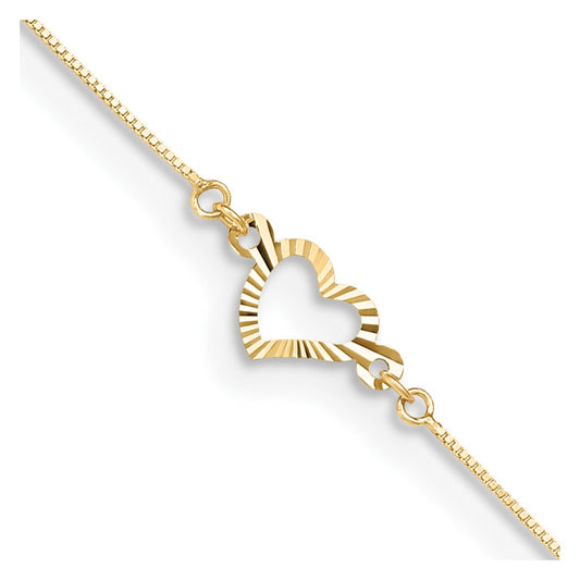 14K Adjustable Fancy Heart 9in Plus 1in Ext. Anklet - Solomon Jewelers