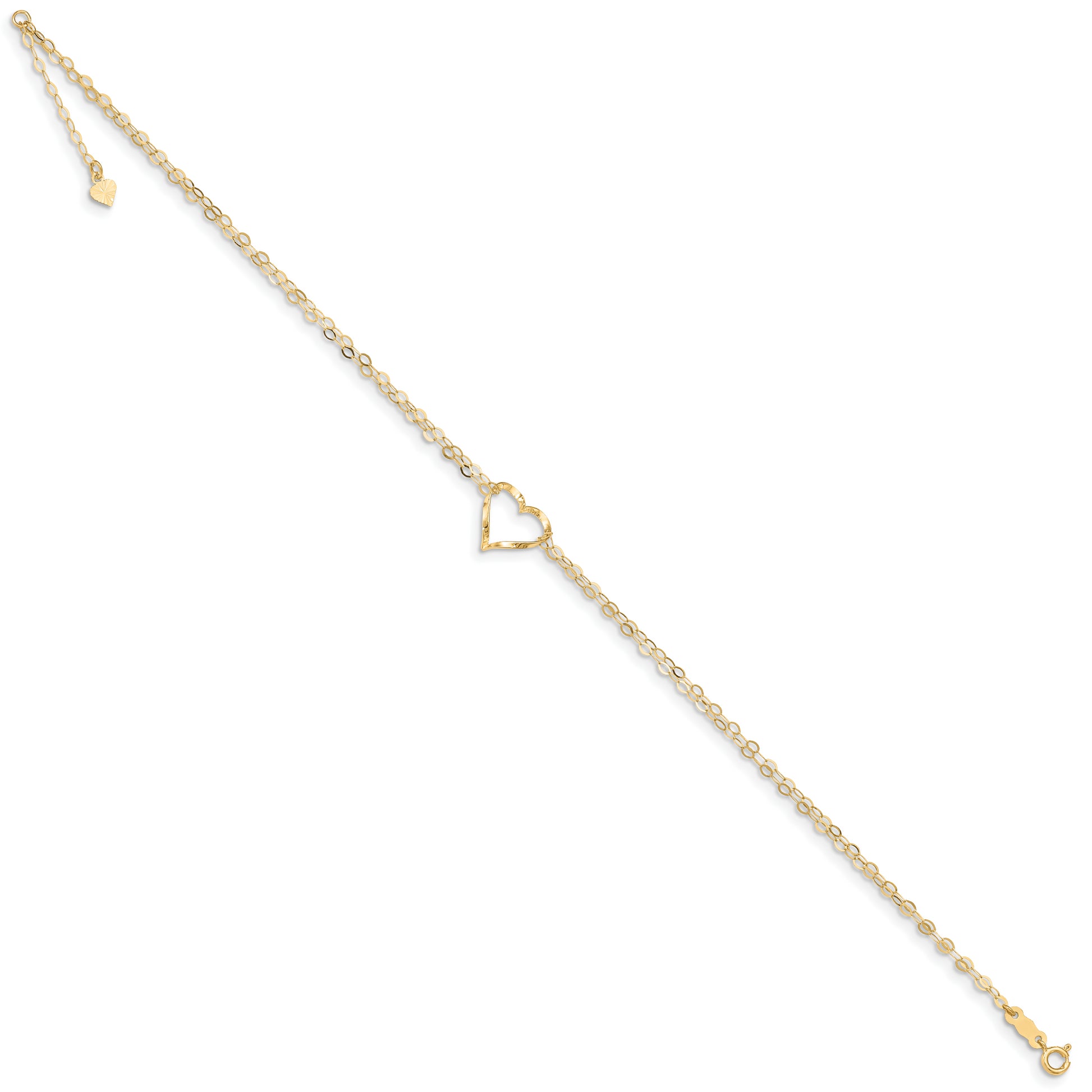 14k Double Strand Heart 9 Inch with 1 Inch extension Anklet - Solomon Jewelers