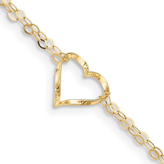 14k Double Strand Heart 9 Inch with 1 Inch extension Anklet - Solomon Jewelers