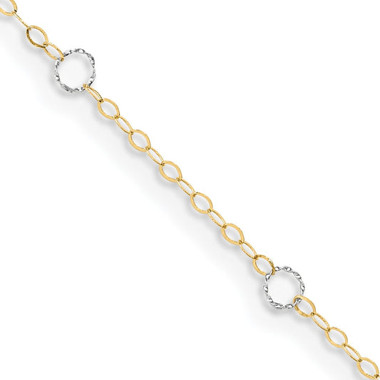 14k Two-Tone Circle 9in Plus 1in ext  Anklet - Solomon Jewelers