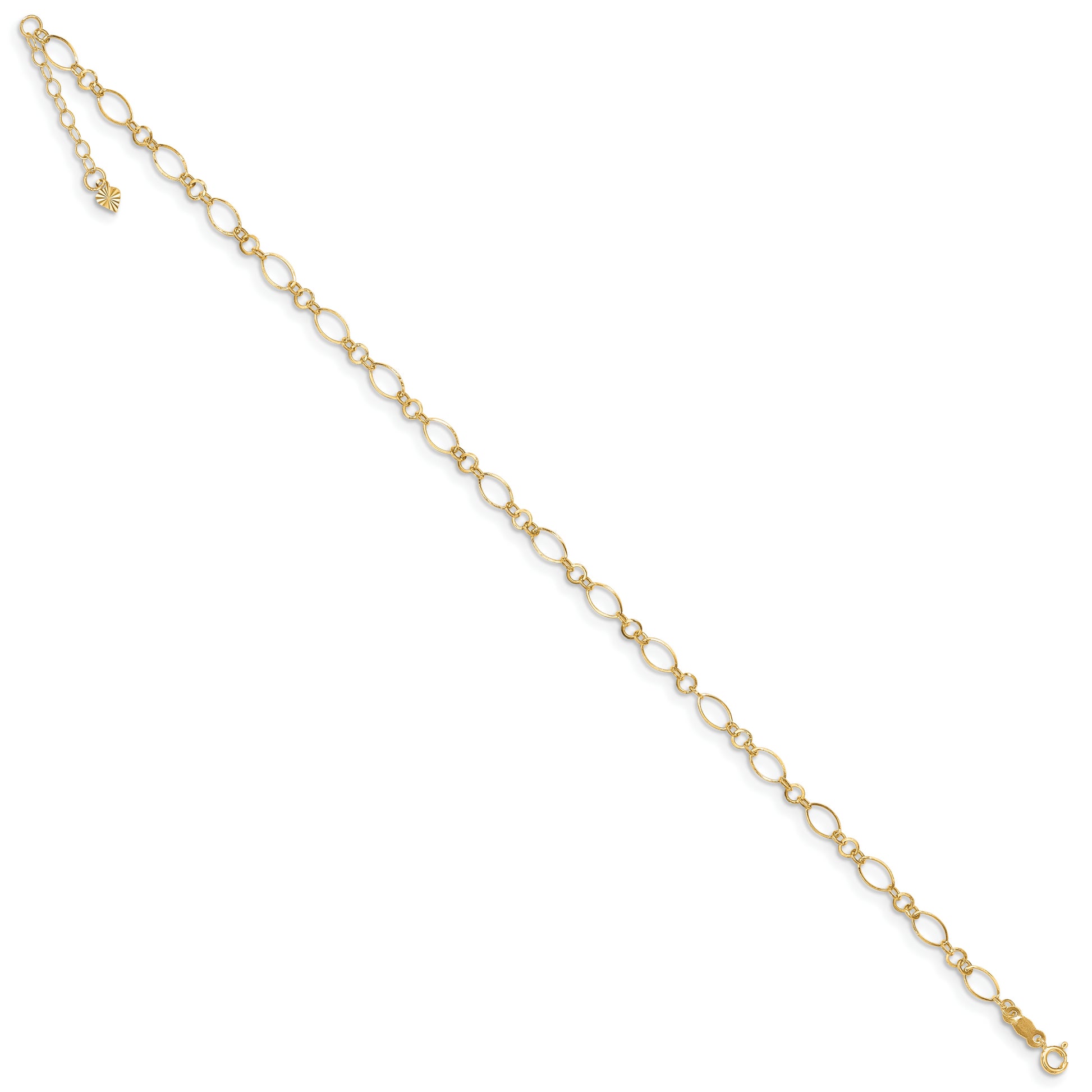 14k Fancy Link 9in with 1in ext Anklet - Solomon Jewelers