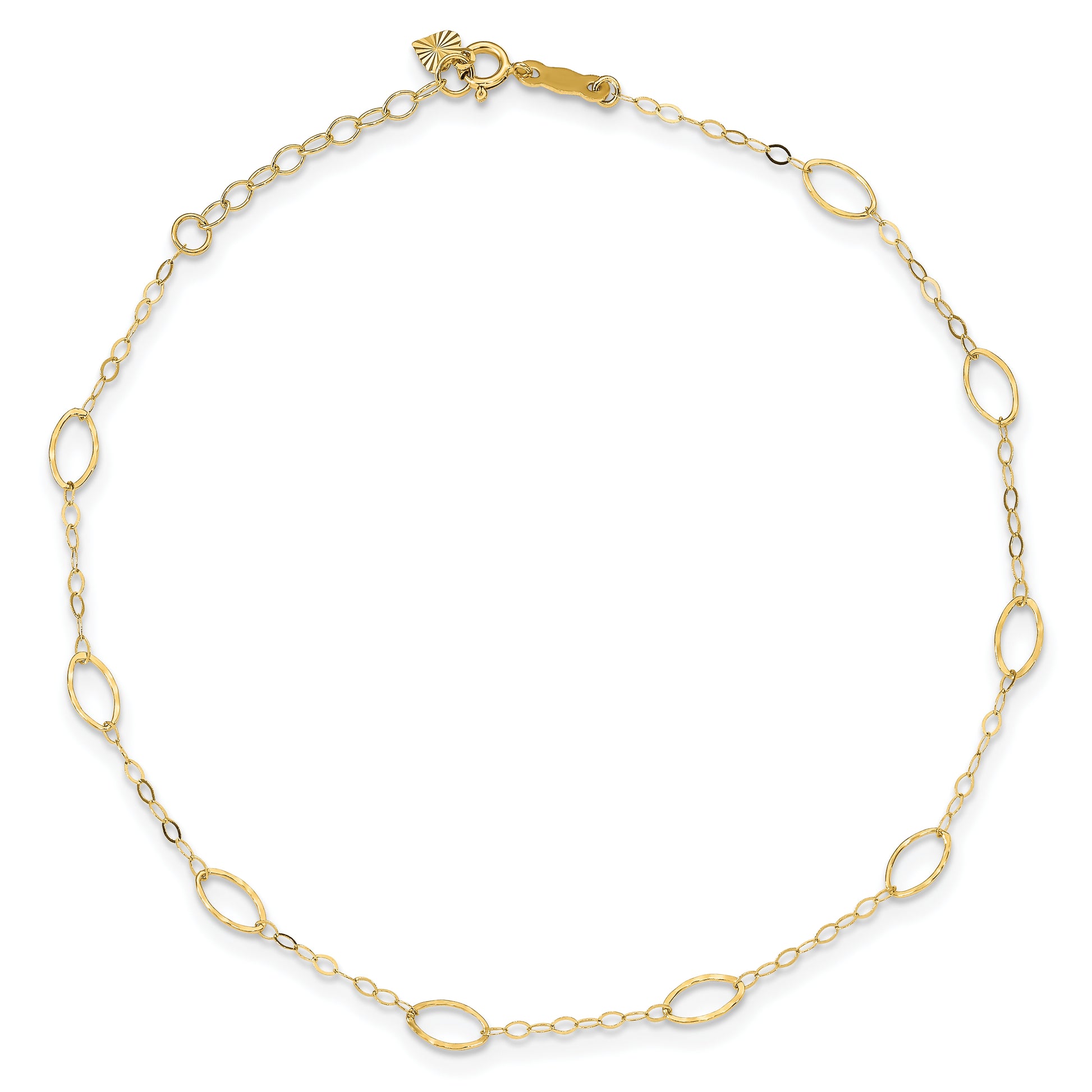14k Oval Shapes 9in Plus 1in ext Anklet - Solomon Jewelers