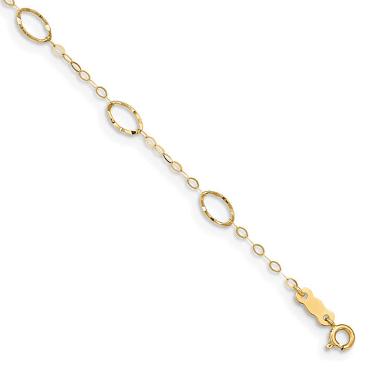14k Oval Shapes 9in Plus 1in ext Anklet - Solomon Jewelers
