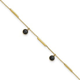 14k-polished-onyx-dangles-and-bars-9in-plus-1in-ext-anklet-SolomonJeweler-Wichita-KS-CustomJewelry