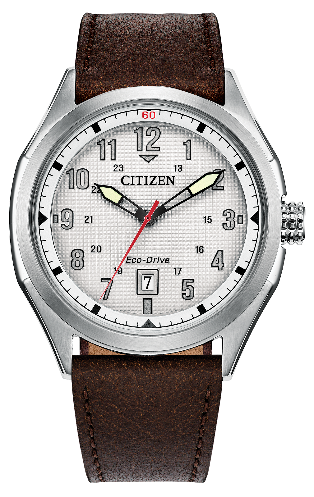 Citizen watch with brown leather strap on a white background