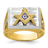 Men's 14k textured blue lodge Masonic ring by Solomon Jewelers featuring intricate design and craftsmanship.