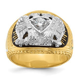 14k gold men's Scottish Rite Masonic ring with enamel and diamond details from Solomon Jewelers, featuring intricate design.