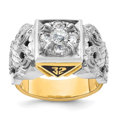 14k gold men's Scottish Rite Masonic ring with enamel and diamond accents from Solomon Jewelers.