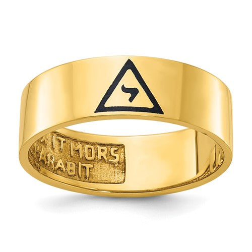 14k gold Masonic ring for men featuring enameled design and 14th Degree Grand Elect symbol, crafted by Solomon Jewelers.