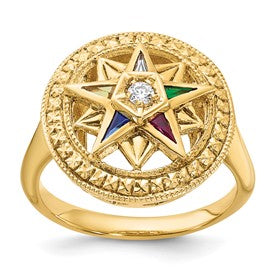 14k-ibgoodman-womens-polished-textured-eastern-star-ring-mtg-SolomonJeweler-Wichita-KS-CustomJewelry