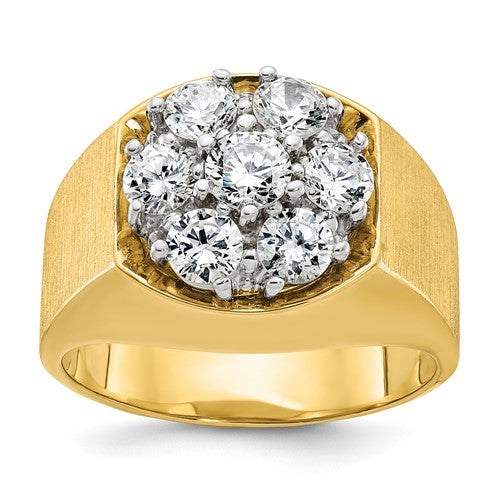 14k white gold men's diamond cluster ring with polished and satin finish, featuring a round diamond design, by Solomon Jewelers.