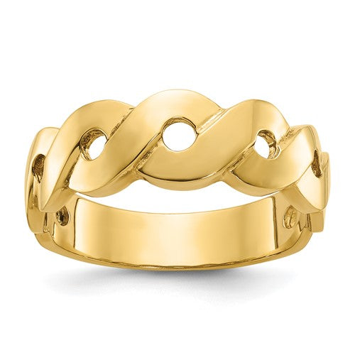 14k gold men's infinity design ring from Solomon Jewelers, showcasing a sleek, polished infinity motif in jewelry ring style.