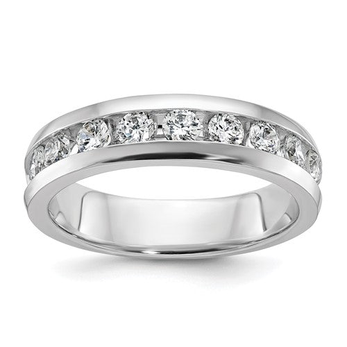 14k white gold men's diamond ring with nine polished diamonds, featuring a sleek and elegant design from Solomon Jewelers.