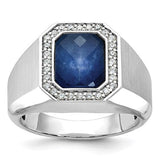 14k white gold satin sapphire and diamond doublet ring with intricate detailing, showcasing elegant jewelry craftsmanship.