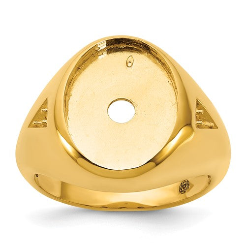 14k gold men's oval gemstone and diamond ring mounting by Solomon Jewelers, showcasing detailed craftsmanship and elegant design