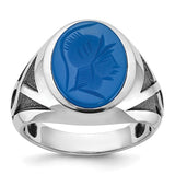 14k white gold and black rhodium Solomon Jewelers ring with blue agate gemstone, elegant jewelry ring display.