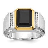 14k two-tone men's Onyx diamond ring with polished and satin finish, featuring a stylish design from Solomon Jewelers.