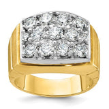 14k gold men's polished satin and grooved cluster diamond ring with intricate design and sparkling diamonds.