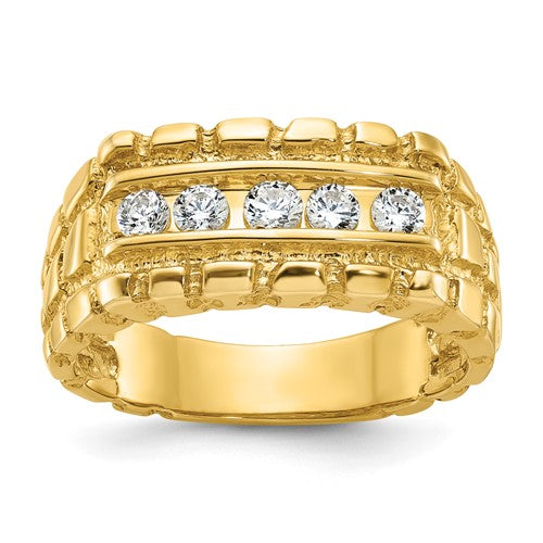 14k gold men's diamond nugget ring by Solomon Jewelers featuring a bold, textured design with sparkling diamonds.