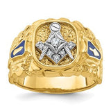 14ktt-ibgoodman-mens-nugget-texture-blue-lodge-masonic-ring-mtg-SolomonJeweler-Wichita-KS-CustomJewelry