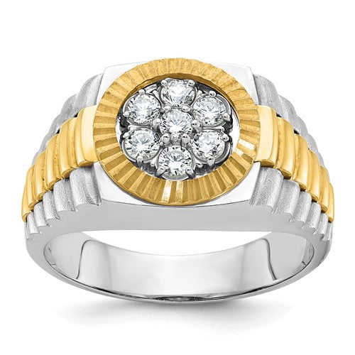 14k yellow gold men's polished satin and textured cluster ring mounting by Solomon Jewelers, showcasing intricate design details.