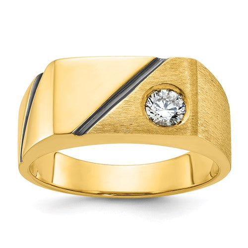 14k black rhodium men's diamond ring with polished and satin finishes by Solomon Jewelers, featuring a sleek, modern jewelry design