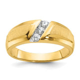 14k gold men's 3-stone ring mounting with polished and satin finish, showcasing elegant design and craftsmanship.
