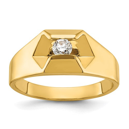 14k gold men's diamond ring with polished finish and 1/4 carat AA diamonds from Solomon Jewelers.