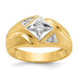 14k gold men's wedding ring with white rhodium satin finish and diamond accents, crafted by Solomon Jewelers.