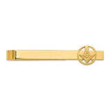 14k gold men's polished and beaded Masonic circle tie bar with detailed design, crafted by Solomon Jewelers.