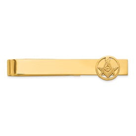 14k gold men's Masonic circle tie bar with polished and beaded design, featuring a medium size from Solomon Jewelers.