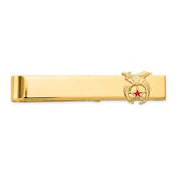 14k men's polished and textured Masonic Shriner tie bar with red enamel detail, large size, by Solomon Jewelers.