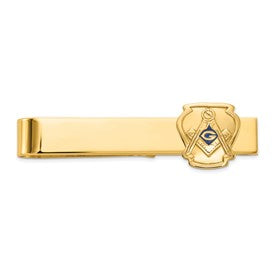 14k men's polished and textured blue enamel Masonic tie bar, large size, from Solomon Jewelers.
